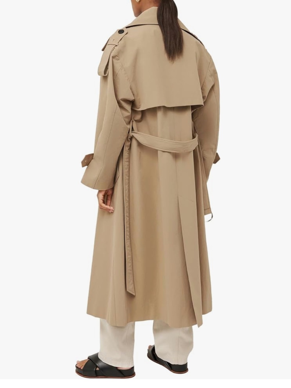 Classic Beige Trench Coat with Black Layering - Picture 5 of 6